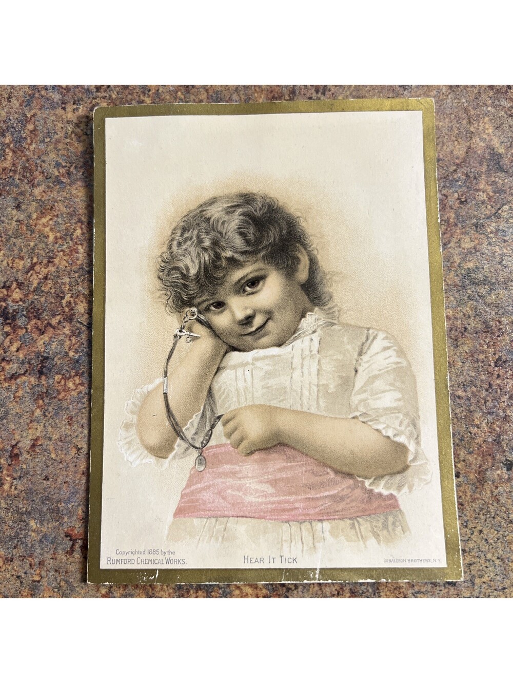 1885 Prof Horsford's Baking Powder Large Trade Card Little Girl w/ Pocket Watch
